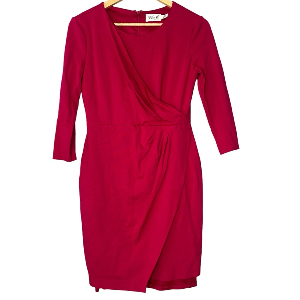 Eliza J. Faux Wrap Stretch Ponte Knit Sheath Dress Size 6 - Picture 6 of 9